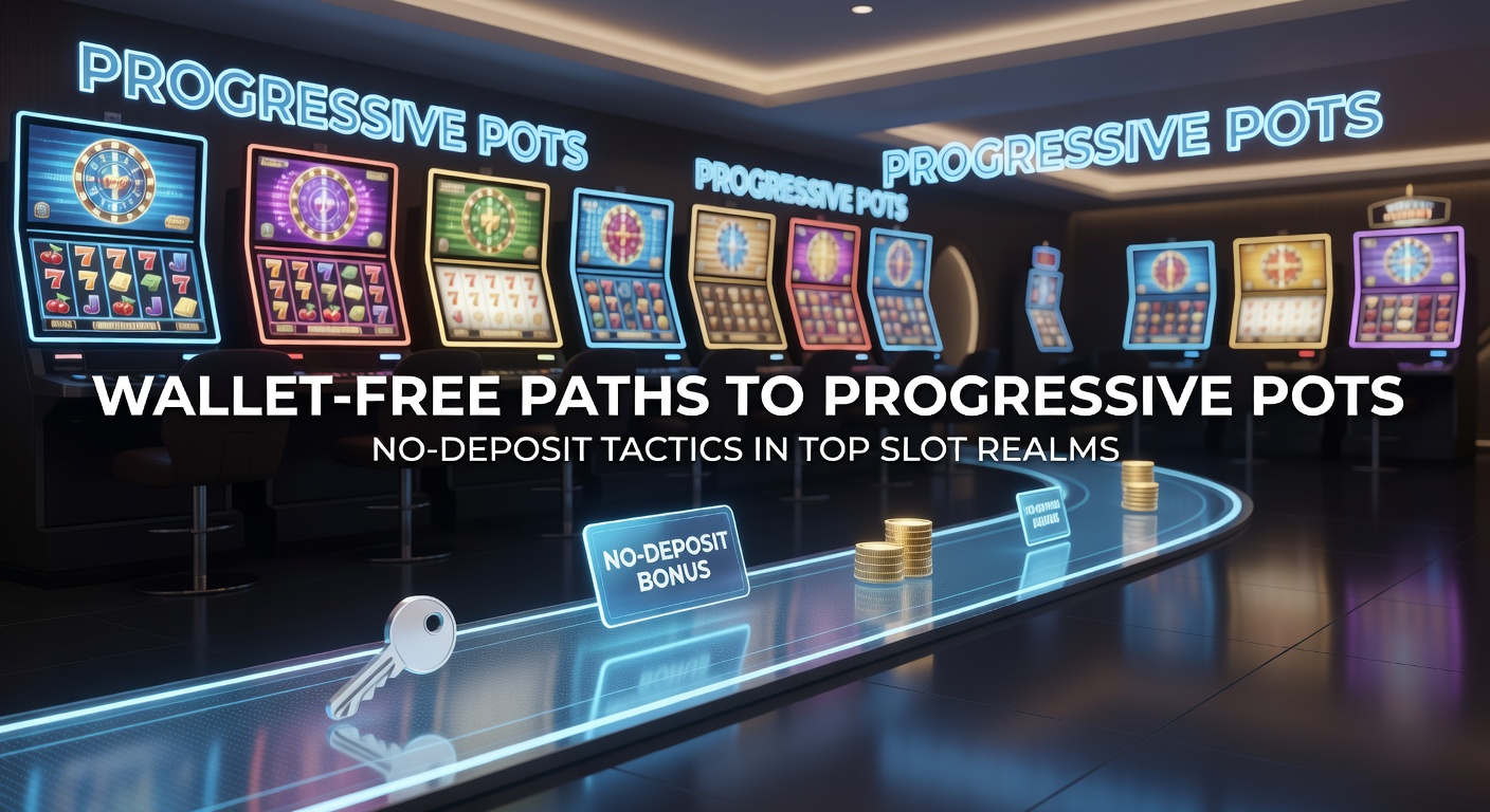 Bunte Slot-Maschinen mit leuchtenden Progressiven Jackpots und No-Deposit-Boni-Symbolen in einem virtuellen Casino-Reich